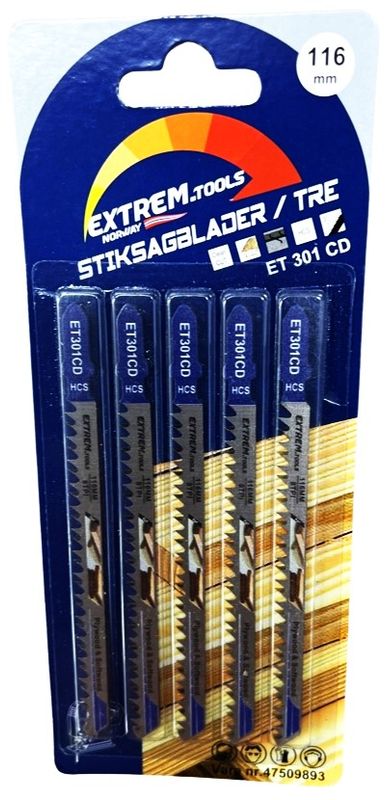 5 pk. Extrem.Tools Stikksagblader 116mm (fint snitt i finer og m