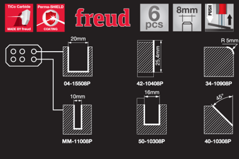 Freud Fresesett  | 8 mm tange | 6 stk